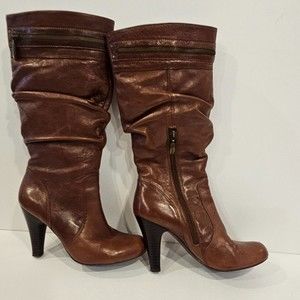 Guess WGByberry Brown Leather Zip Up Slouch Boots Size 7 M Women’s Shoes